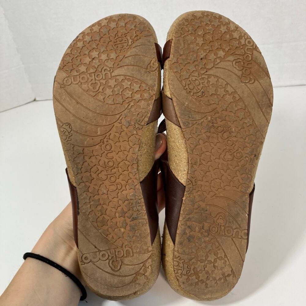 Yokono Sz 6 Brown Leather Comfort Sandals Toe Ring Cross Strap - Picture 14 of 16